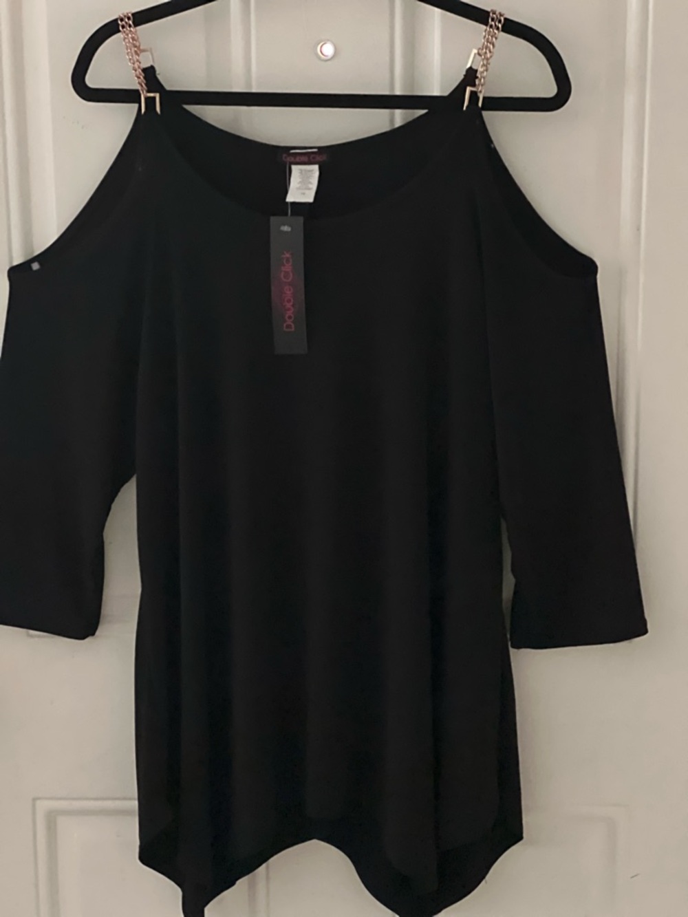 Double click  Black Cold-Shoulder Top with Chain Straps